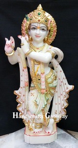 Fait Main de marbre Krishna Idole Sculpture - Product Image 3