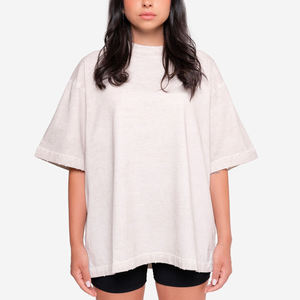 เสื้อยืดคอกลมแขนสั้นทรงโอเวอร์ไซส์สำหรับผู้หญิง ผ้าฝ้ายเจอร์ซีย์ 100% ทรงหลวม สีพื้น ระบายอากาศได้ดี ใส่ได้ทุกฤดู - Product Image 3