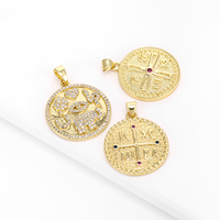 Breloques circulaires QIKU en gros, breloques vintage en zircon plaqué or pour la fabrication de bijoux, accessoires de bijoux DIY de style européen