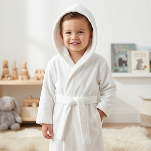 <b>White</b> Kids Cotton Bathrobe Hooded Robe Resort Spa Hospitality Terry Gown Luxury Family Suite Custom Logo Embroidered Bathroom - Product Image 1
