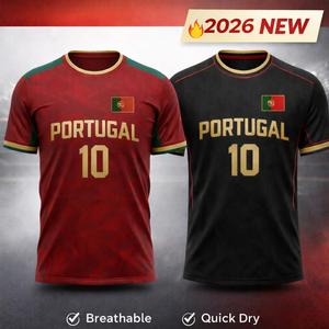 Camiseta de Fútbol Americano de Portugal para Hombre, Adulto, Roja, Verde y Dorada, Sublimada, Transpirable, de Manga Corta, Cuello Redondo, Ropa Deportiva Estampada - Product Image 5
