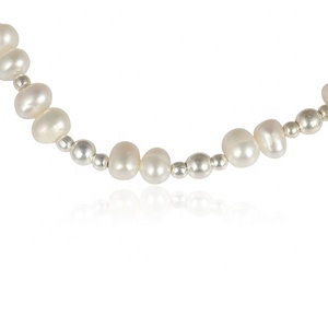 Natural Freshwater Pearl <b>Beaded</b> <b>Bracelet</b> with Sterling Silver Spacer Beads Adjustable Lobster Clasp Elegant Womens Jewelry - Product Image 4