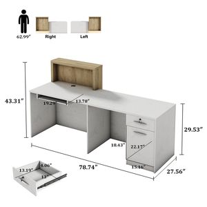Mostrador de Recepción Moderno de 79 Pulgadas para Dos Personas, Acabado en Piedra, con Cajones, Bandeja para Teclado y Gestión de Cables LED - Product Image 2