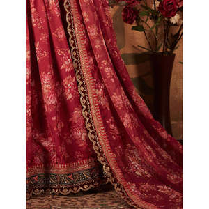 Beautiful Maroon Floral Printed Organza Wedding Lehenga Choli - Product Image 2