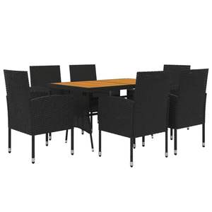 Set da Pranzo per Esterni in Legno Massello di Acacia con Rattan PE Nero e Mobili da Giardino in Acciaio - Product Image 3