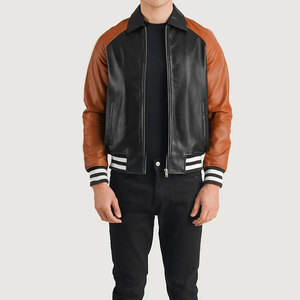 Chaqueta Varsity de Algodón para Hombre, Color Negro y Marrón, Cuello Alto, Cierre Cruzado, Resistente al Viento, Transpirable, Informal, para Invierno - Product Image 1