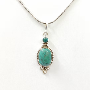 Natural Turquoise Pendant 925 Sterling Silver Handmade Blue Gemstone Necklace for Women Jewelry (3.6 Grams) - Product Image 3