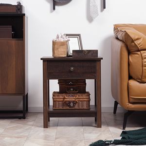 Comodino dal Design Moderno Marrone Scuro, Tavolino Compatto con Cassetto e Ripiani per Camere da Letto Piccole - Product Image 4