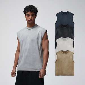 Wholesale Acid Wash Stylist Unisex Summer Loose Design 275g Cotton Tank Top 100% Cotton Edge <b>Vest</b> Sleeveless T-shirts - Product Image 1