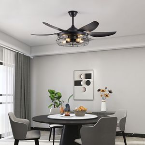 Ventilatore da soffitto moderno a LED da 52 pollici, nero, con design a gabbia industriale e 6 pale regolabili per soggiorno e camera da letto - Product Image 3