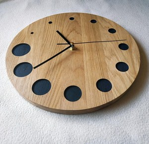 Hand Crafted Modern Wooden <b>Wall</b> <b>Clock</b> Round Analog Quartz Design With Black Dot Markers For Living Room - Product Image 3