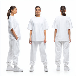 Women Drop Shoulder T Shirt Tracksuits Loose Fit T Shirts <b>Jogger</b> Baggy Sweatpants Set Summer Street Oversize T Shirts Tracksuits - Product Image 2