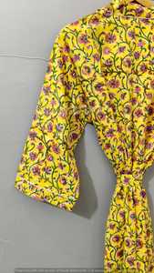 Kimono con Estampado Floral y Animal para Mujer, Amarillo, Sin Cuello, Manga Larga, Largo, Suave, No Tejido, 100% Algodón, Casual, Verano - Product Image 4