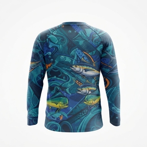 เสื้อตกปลาแขนยาวแบบยูนิเซ็กซ์ พิมพ์ลายด้วยเทคนิค Heat-Transfer ป้องกันรังสียูวี UPF 50 ระบายอากาศได้ดี แห้งเร็ว ผลิตจากโพลีเอสเตอร์ 220 กรัม ลายปลา - Product Image 2