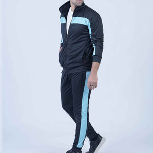 Survêtement pour homme noir et bleu à blocs de couleur, fermeture éclair intégrale, col montant, coupe classique, tenue sportive d'automne avec poches latérales - Product Image 5