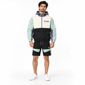 ชุดเซ็ตเสื้อแจ็คเก็ตมีฮู้ดกันลมและกางเกงขาสั้น MANGOES รุ่น Unisex ผ้าเนื้อเดียว น้ำหนักเบา ระบายอากาศได้ดี แห้งเร็ว ผลิตจากผ้าฝ้าย 100% สไตล์สตรีทแวร์ - Product Image 1