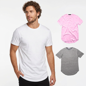 Men's Oversized <b>Longline</b> Solid Color Cotton <b>T</b>-<b>Shirt</b> Short Sleeve O-Neck Casual Style <b>White</b> Pink Gray - Product Image 3