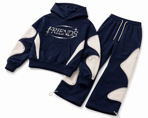 Ensemble sweat à capuche personnalisé avec logo, bleu marine et blanc, crop top oversize et pantalon large, unisexe, décontracté, pour l'automne - Product Image 3