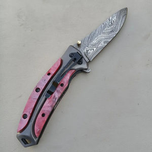 Couteau de poche multifonctionnel Burraq DIY en acier Damas, fait main, avec étui en cuir – Cadeau d'anniversaire pour témoin de mariage - Product Image 3