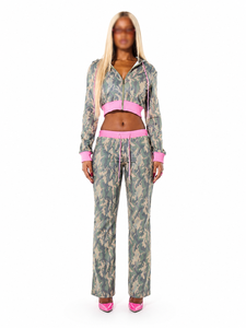 Sudaderas Cortas con Capucha de Camuflaje para Mujer, con Cierre Completo, Ribete Rosa, Mezcla de Algodón, Ropa Urbana, Personalizadas, para Fitness, Marca Privada, Proveedor Mayorista - Product Image 5