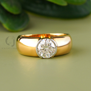 Modern 18K <b>Gold</b> Bezel <b>Set</b> Men Diamond <b>Ring</b> 2.05ct Lab Grown Round Solitaire Band Yellow <b>Gold</b> Color Elegant Unisex Jewelry - Product Image 1