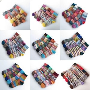 <b>Women's</b> <b>Thick</b> Rabbit Wool Blend Crew <b>Socks</b> Knitted Winter Warm Plaid Pattern Retro Ethnic Style Artistic Sweat-Absorbent Casual - Product Image 4