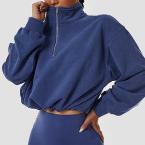 Womens Oversized Quarter Zip <b>Sweatshirt</b> <b>Long</b> Sleeve High Neck Casual Pullover Breathable Knitted Activewear Workout Training top - Product Image 3