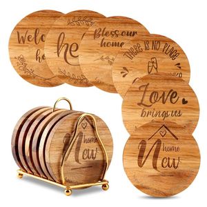 Handcrafted Mango Wood <b>Coaster</b> <b>Set</b> with Tree of Life Carving Round Decorative Drink <b>Coasters</b> with Matching Storage Holder Coater - Product Image 6