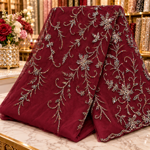 Tissu en dentelle brodée de pierres fait main exquis pour robes de mariage et de soirée - Product Image 6