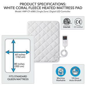 Surmatelas chauffant électrique 220V, taille Queen, en fausse fourrure pelucheuse et flanelle, 10 niveaux de chaleur, arrêt automatique, lavable en machine, pour la maison, certifié ETL FCC - Product Image 6
