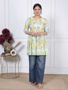 Haut tendance pour femmes, imprimé floral multicolore, style peplum court, pour le bureau, l'université ou le quotidien. - Product Image 1
