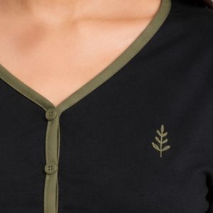 Conjunto de Salón para Mujer Negro y Verde Oliva del Fabricante: Cárdigan Corto de Manga Larga y Pantalones de Pijama de Pierna Ancha, Ropa de Dormir de Punto Suave, Prendas OEM - Product Image 3