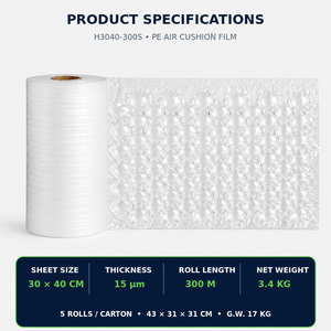 Custom AIR.DFLY 30x40cm PE Air Cushion Film Roll 15um 300m Inflatable <strong>Bubble</strong> Wrap Void Fill Protective Packaging For Shipping - Product Image 2