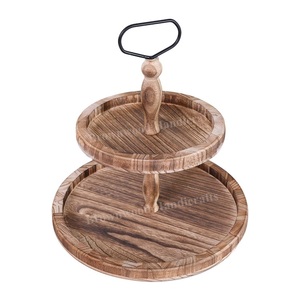 Meilleur prix Plateau de service décoratif rond à 2 niveaux fait à la main avec poignée en fer Quantité en vrac pour achat en gros Haute qualité - Product Image 6