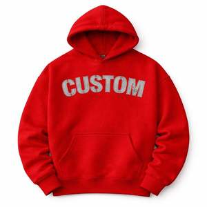 เสื้อฮู้ดโอเวอร์ไซส์ผ้าฝ้าย 100% ประดับคริสตัลสีแดงแบบกำหนดเอง พิมพ์ลายดิจิทัล สไตล์สตรีทแวร์ รับผลิตแบบ OEM ODM - Product Image 1