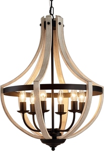 Lustre en bois style ferme moderne, lanterne rustique, suspension vintage en cage de bois, éclairage suspendu industriel - Product Image 1