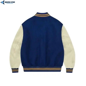 Custom Solid Letterman Varsity Jacket Woolen <b>Fabric</b> Leather Sleeves Eco-Friendly Breathable Windproof Unisex Winter Streetwear - Product Image 2