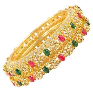 Bracelets indiens plaqués or 18 carats certifiés, design floral, incrustation de cristaux et strass, bijoux ethniques de mariage, mode unisexe - Product Image 2