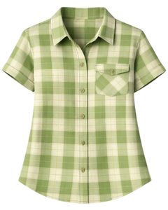 Light Green And White Plaid Womens Short Sleeve Button Up Shirt Casual Summer Lightweight Breathable <b>Checkered</b> <b>Top</b> With Pocket - Product Image 1