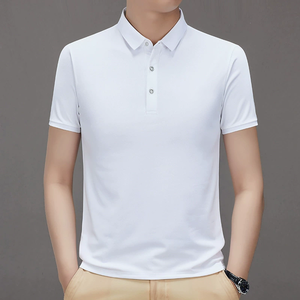 Polo homme haut de gamme en coton, manches courtes, col à revers, broderie violette, design personnalisé OEM. - Product Image 3