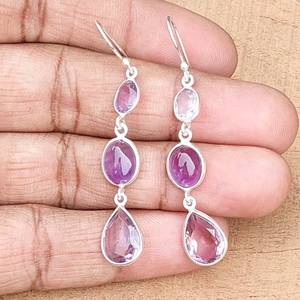 Pendientes de Amatista Hechos a Mano, Plata de Ley, Forma de Pera, Joyería de Piedras Preciosas, Fabricante Mayorista, Exportación India, Nikhil Gems NG-033 - Product Image 1