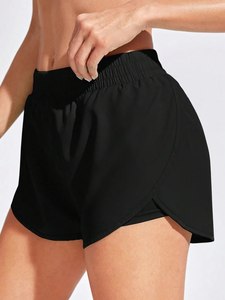 <b>Women</b> High <b>Waist</b> Asymmetric Yoga <b>Shorts</b> Breathable <b>Elastic</b> <b>Waist</b> Solid Color Polyester Quick Dry Seamless for Fitness Workout - Product Image 2