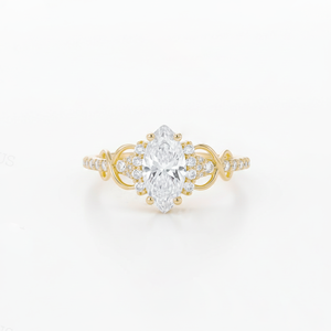 Anillo de Diamante Cultivado en Laboratorio con Corte Marquise, Claridad DEF VS VVS, Oro Sólido de 18K, Banda Trenzada con Halo, Anillo de Compromiso, Joyería Nupcial Única - Product Image 1
