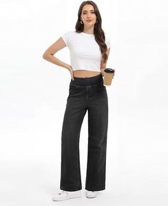 High <b>Waist</b> Wide Leg Cotton Pants Women Full Length Loose Fit Casual Style <b>With</b> Pockets Button Fly Solid Color Summer Wear - Product Image 4