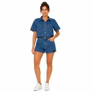 Ensemble short en jean décontracté pour femme – Tenue d'été élégante avec tissu doux, coutures durables et coupe confortable - Product Image 1