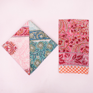 Handblock Print Bandana Set Cotton <b>Square</b> <b>Scarf</b> Summer Face Cover Skin Friendly Wristband For Unisex Pets - Product Image 1