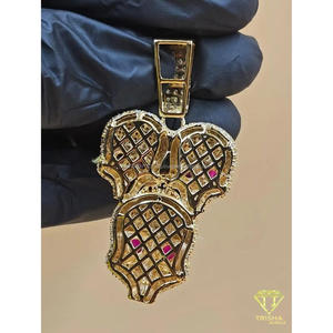 Colgante personalizado de triple calavera en plata de ley 925 con ojos de rubí y diamante de moissanita VVS - Product Image 2