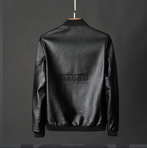 Veste en cuir PU pour homme, veste bomber zippée, coupe-vent, vêtements d'extérieur décontractés pour l'automne et l'hiver - Product Image 4