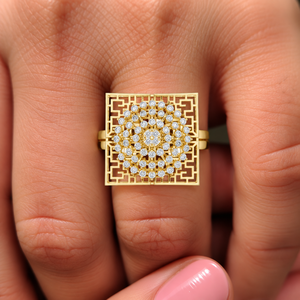Anillo de Diamantes Cultivados en Laboratorio con Corte Redondo, Oro Sólido de 14K, Diseño Floral en Rejilla Cuadrada, 0.80CT DEFVVS, Anillo de Boda, Joyería Fina ODM - Product Image 3