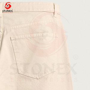 Jean en denim beige crème pour homme, coupe droite classique, pantalon décontracté en coton, mode minimaliste, vente en gros personnalisée - Product Image 6